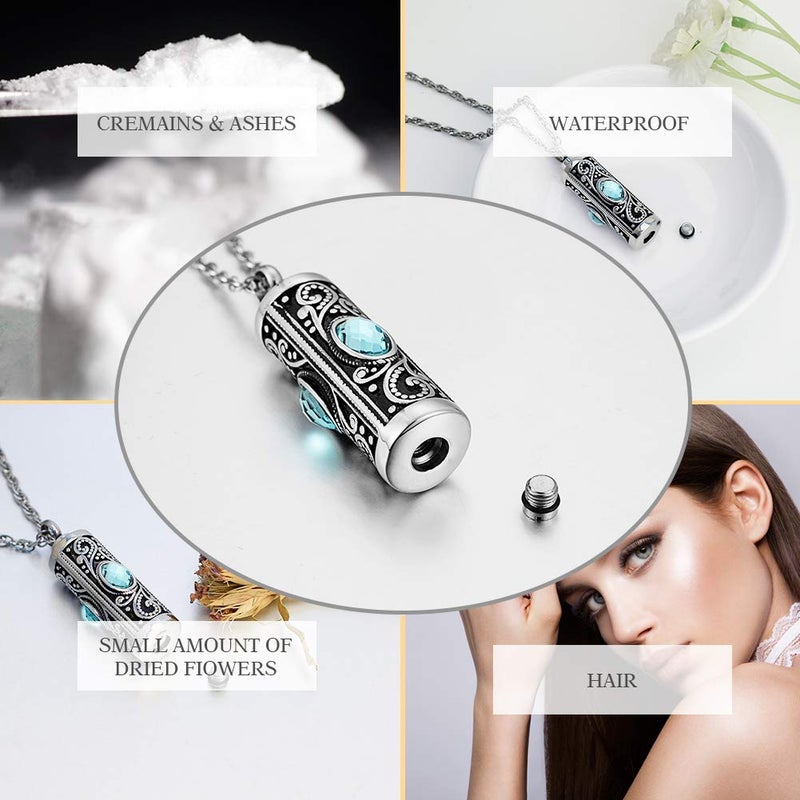 XIUDA Crystal Cremation Urn Necklace for Ashes Keepsake Cremation Jewelry for Human Ashes Stainless Steel Memorial Pendant with Flower (Water Blue) - Image 4